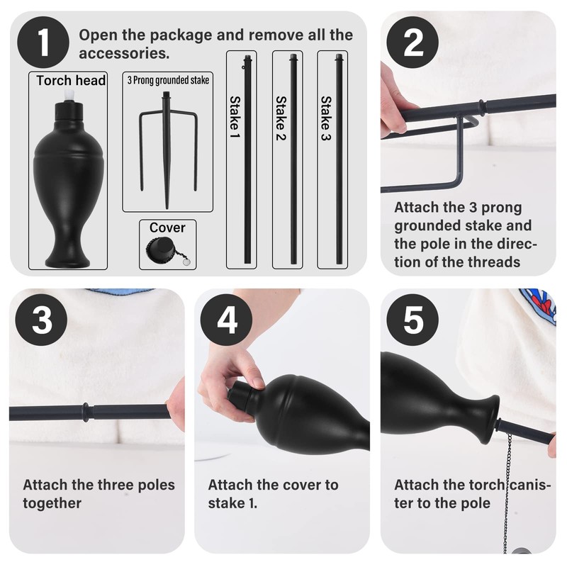 ZSPENG 6 Pack Metal Torches for Outside, Upgraded Metal Torches