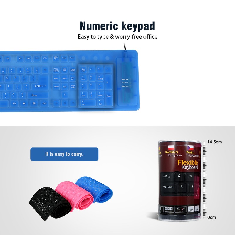 108 Keys USB Silicone Flexible Foldable Keyboard Waterproof Dustproof USB