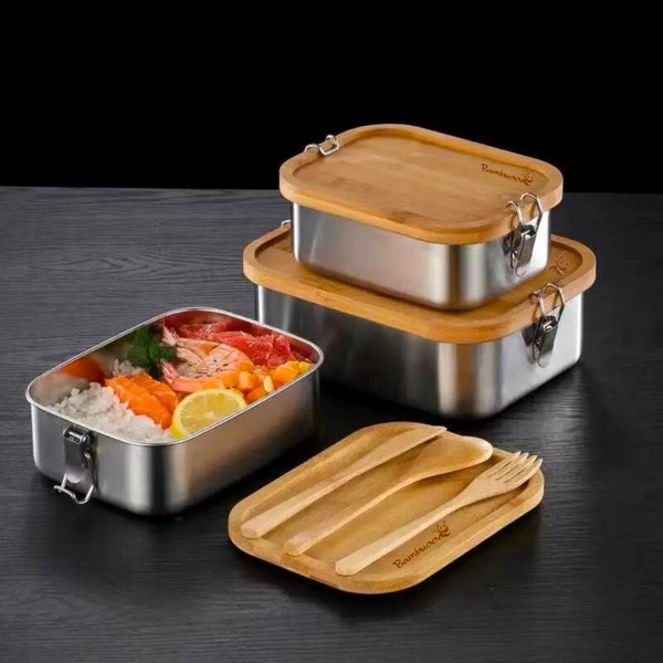 Bambuood Premium Stainless Steel Bento Lunch Box. Eco-Friendly Meal Storage,