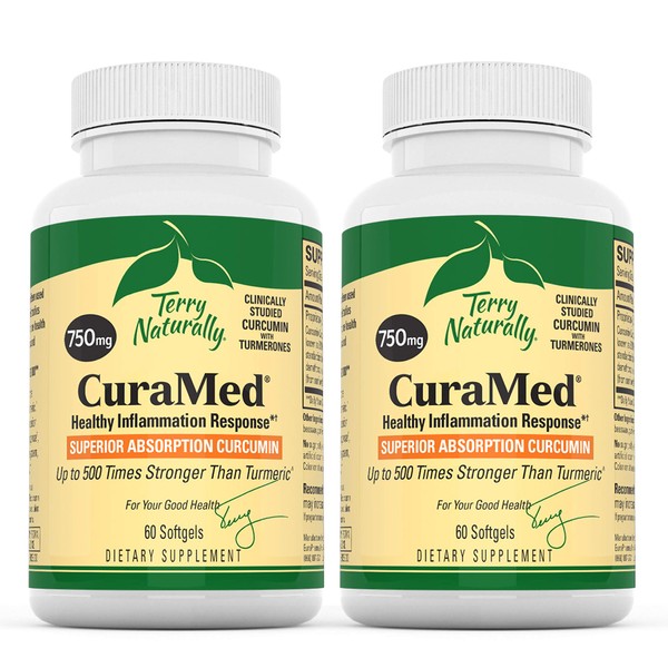 Terry Naturally CuraMed 750 mg (2 Pack) - 60 Softgels - Superior Absorption BCM-95 Curcumin Supplement, Promotes Healthy Inflammation Response - Non-GMO, Gluten-Free, Halal - 120 Total Servings