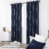 Deconovo Blackout Grommet Silver Curved Wave Pattern Printed Curtains, Navy
