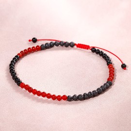 Jewever Anklet Bracelet For Women Beach Foot Healing Crystals Good Luck Gemstone Essential Oils Diffuser Jewelry (Red Agate/Lava Rock/Black Obsidian)