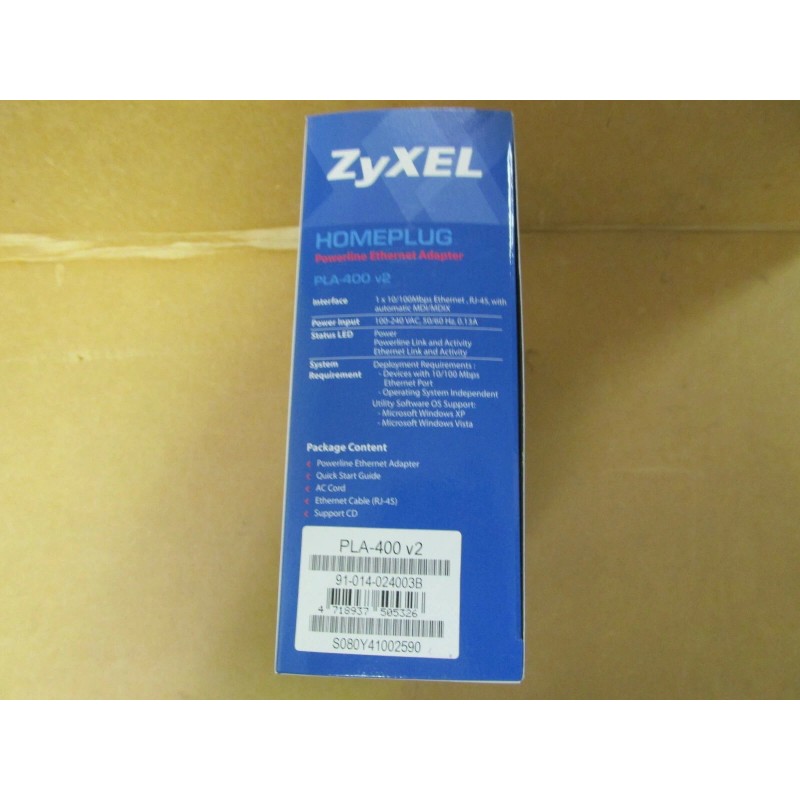ZyXEL PLA-400 V2 HOMEPLUG POWERLINE ETHERNET ADAPTER NEW