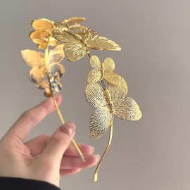 Asphinien Gold Metal Butterfly Headband for Women Silver Butterfly Tiara Crown Non-Slip Headwear Head Hoop Alloy Tiara Headpiece Hair Accessories (Gold, Standard)