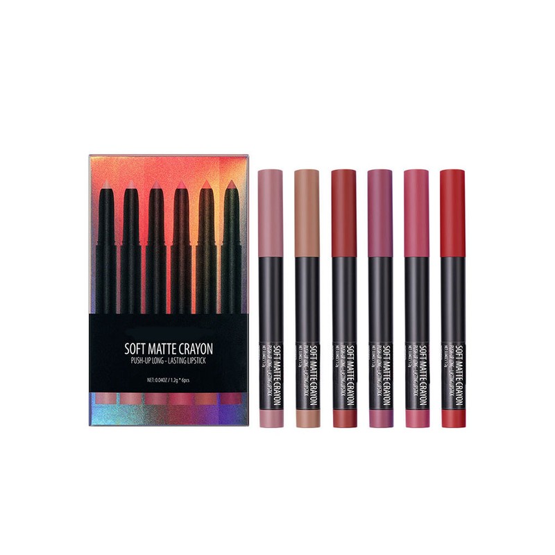 6 Pcs Matte Lipstick Set High Pigment Lip Crayon Waterproof