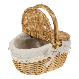 Toyvian Fruit Vegetable Storage Basket 1pc Wicker Weaving Basket Camping Picnic Basket with Double Lid Linen Cotton Cloth Lining for Storage and Decoration Round Wicker Tray