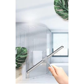All-Purpose Shower Squeegee for Shower Doors, Bathroom, Windows, Mirrors, Tiles, and Car Glass – 11 Inches Stainless Steel with Hook (Silver)