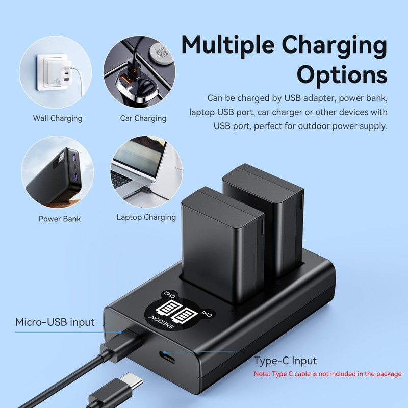 ENEGON EN-EL25 Battery (2 Packs-1600mAh), Smart LED Dual Charger Kit