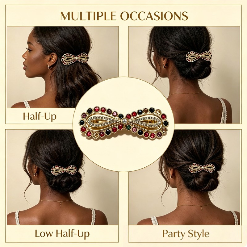 Sparkling Crystal Stone French Barrette，Vintage Rhinestone Snap Hair Clips