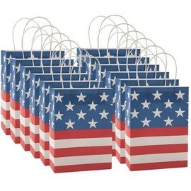 Traditional American Flag Kraft Paper Gift Bags Medium 6 1/2" x 9" - 12 Pieces