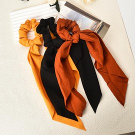 Guqqeuc Hair Scarf Scrunchies with Ribbon Tails for Girls Women Hair Bow Scrunchy Scarf Hair Ties for Teen Girls Knotted Bow Hair Elastics Satin Ponytail Holder for Womens 3pcs