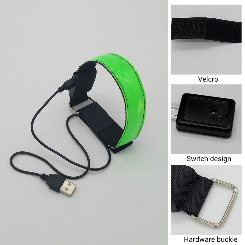 4pcs Luminous Arm Bands USB Reflective Band Bracelets for Outdoor