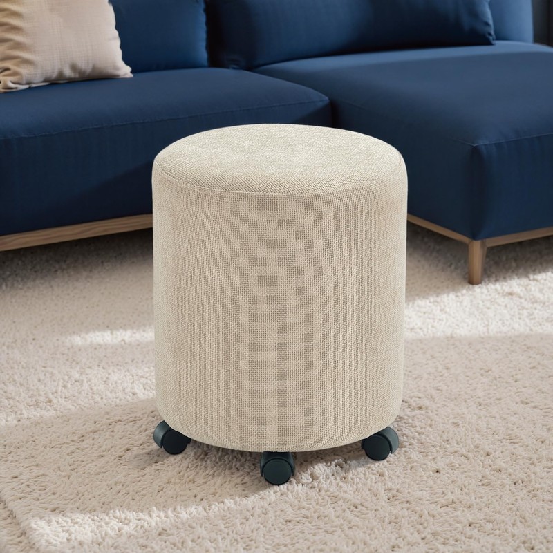 Get Set Style Ottoman with Wheels, Rolling Vanity Stool for