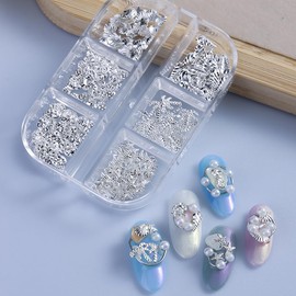 Ocean Nail Charms Summer Nail Art Charms Shiny Silver Alloy Metal Mixed Shape Shells Starfish Design Nail Rhinestones Beach Nails Jewelry and Gems Salon Nails DIY Decorations Accessories for Women