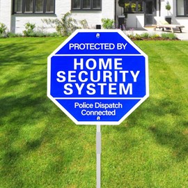 Protected By Home Security System Yard Sign,Pure Aluminum Heavy Duty Metal Security Sign 10",Police Dispatch Connected Warning Sign With Stake 28"
