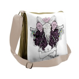 Ambesonne Bohemian Messenger Bag, Deer Skull with Roses, Unisex Cross-body