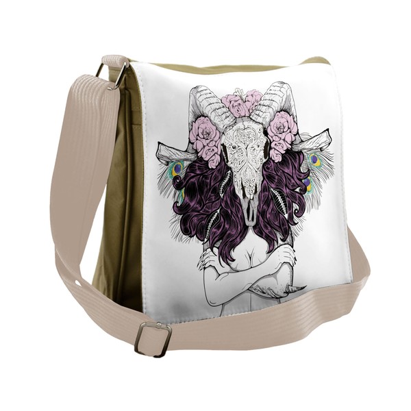 Ambesonne Bohemian Messenger Bag, Deer Skull with Roses, Unisex Cross-body