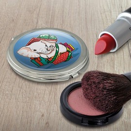 White Elephant In Present Gift Box Holiday Christmas Compact Travel Purse Handbag Makeup Mirror