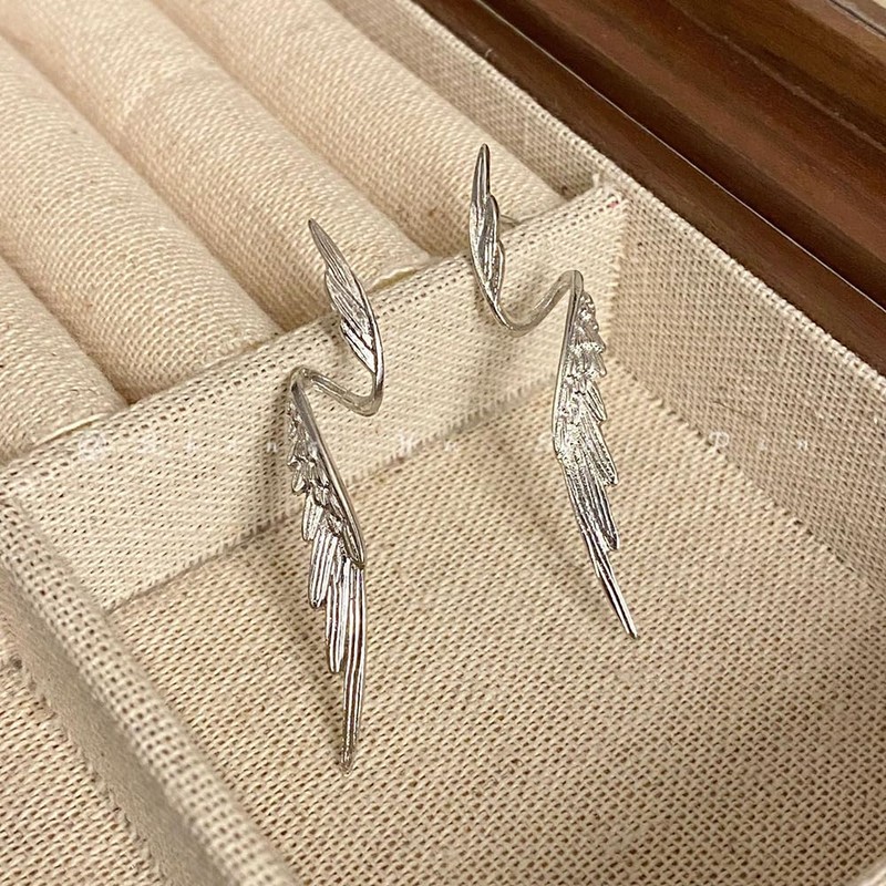 Long Angel Feather Wing Earrings Drop Dangle Stud for Women