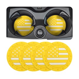 Osilly Car Cup Holder Coasters, 4 Pack American Flag Insert Car Cup Coaster, 2.75 Inch PVC Anti Slip Shockproof Embedded Drink Mat, Car Interior Decoration Accessories for SUV, Truck(Yellow)