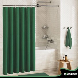 Dynamene Extra Long Shower Curtain - 96 Inch Long Waffle Weave Weighted Thick Cloth Bathroom Shower Curtain, Neutral Heavy Duty Hotel Bath Curtain Set with 12 Plastic Hooks,72x96, Dark Green