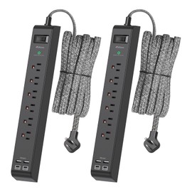 2 Pack Surge Protector Power Strip 10 FT - 6 Outlets 4 USB Charging Ports, Extension Cord with Multiple Outlets, Flat Plug, Overload Protection, Wall Mount for Home Office, Dorm Room Essentials