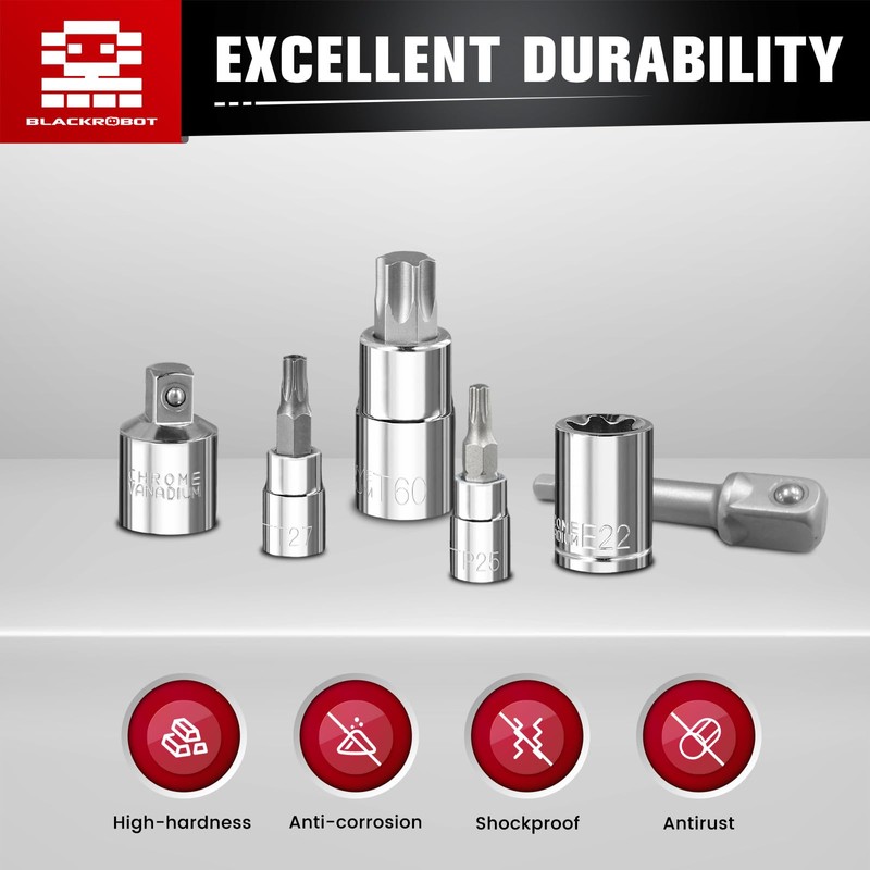 BLACKROBOT 67-Piece Master Torx Bit Socket and E-Torx Socket Set,