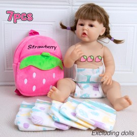 7Pcs Reborn Baby Doll Accessories Diaper Bag for 17-22 inch Reborn Dolls Caring Set with Strawberry Backpack Newborn Doll Gift