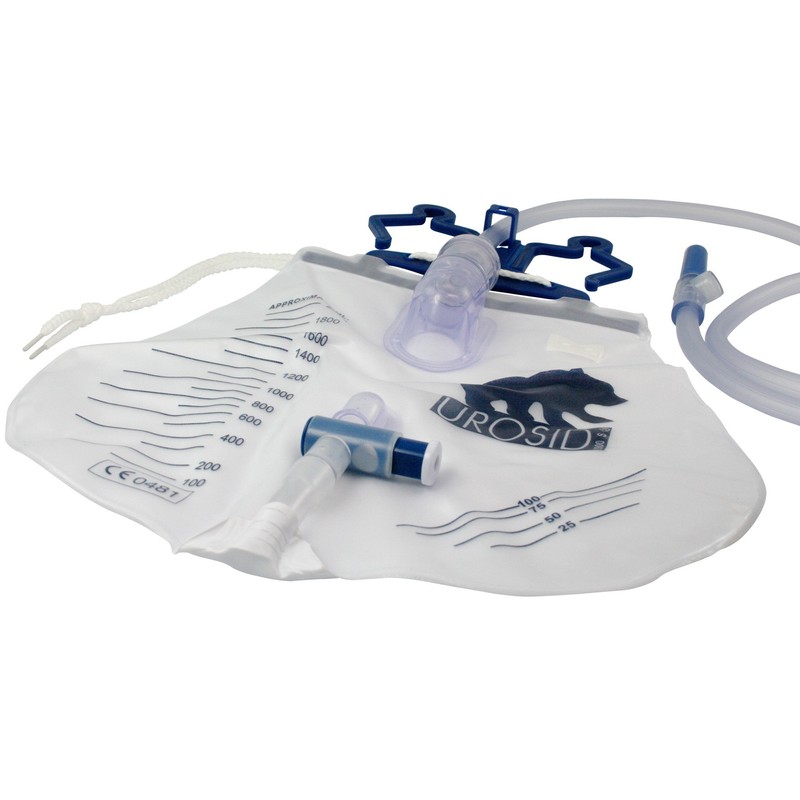 Urine drainage system, vertical cross valve/needle-free sampling