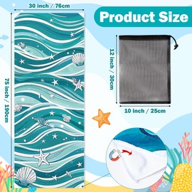 ARefugen Wave Magnetic Beach Towel - 74.8"x30" Sand Free Quick Dry Microfiber Towel with Built-in Magnets Lightweight for Beach Chair Car Door Pool Travel Camping Yoga with Storage Bag