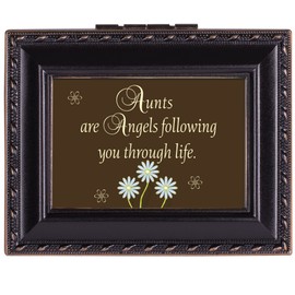 Cottage Garden Aunts are Angels Black Rope Trim 4.5 x 3.5 Tiny Square Jewelry Keepsake Box