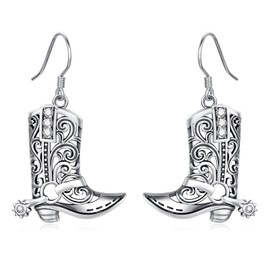 Midir&Etain Cowboy Boots Earrings 925 Sterling Silver Nashville Rodeo Dangle Earrings Western Country Cowgirl Jewelry Gifts for Women Cowgirl