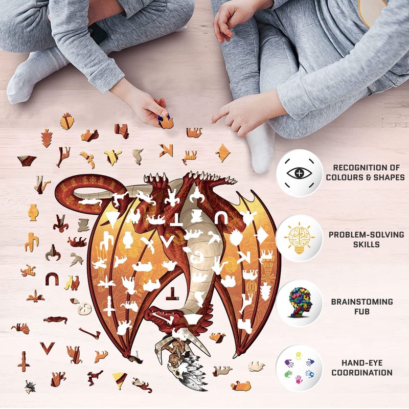 KUTA Wooden Jigsaw Puzzles, Unique Animal Shape, Set with Wall