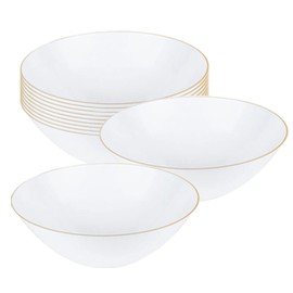 Smarty Had A Party Disposable Plastic Bowls with Rim Design, Soup Disposable Bowls - Bulk Order 120-Guest for Wedding, Birthday & All Occasions, 120 pcs (16 oz Soup Bowls, White with Gold)