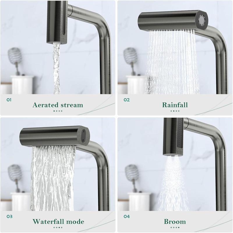 Kitchen Faucet 4 Modes, Pull Down Sprayer 360°, Modern Design,