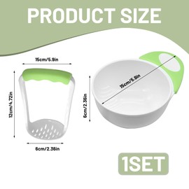VLYX Baby Food Masher, Mashing Bowl Baby with Non-Slip Long Handle and Grinding Rod Easy to Use Mashing Bowl Convenient Baby Bowls Baby Food Masher Bowl Set（Green）