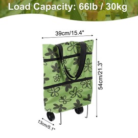 MECCANIXITY Folding Shopping Bag with Wheels 66lb Reusable Collapsible Grocery Cart Foldable Trolley Bag Rolling Duffle Tote Bag for Travel Shopping, Green