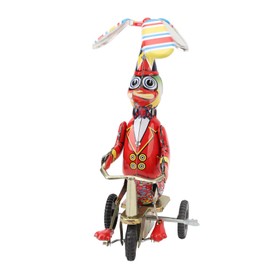Duck On Bike Tin Toy Handmade Delicate Clockwork Vintage Tinplate Duck Riding a Tricycle Toy for Adult Collections Charming Decorative Ornament