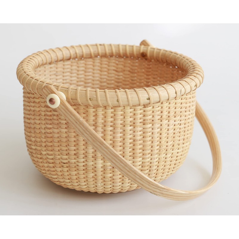 Teng Tian Classic Nantucket Round baskets with wood Knobs HandleWoven