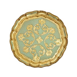 Mini Hand Carved Vintage Florentine Wood Sage Green & Gold Vanity Tray, 7.5" Diameter, Tray for Vintage Home Decor, Shabby Chic Decor, Perfume Stand, Candle Holder, Gifts for Women, Made in Italy