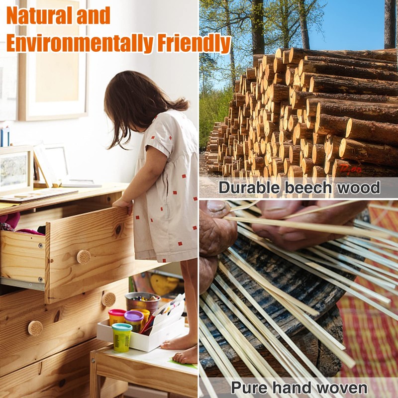 ANPHSIN 12 Pack Boho Rattan Dresser Knobs- Durable Beech Wood