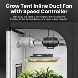 iPower Inline Duct Fan 6 Inch 395 CFM with Variable Speed Controller, Exhaust HVAC Blower for Grow Tent, Basement, Greenhouse, Attic, Black