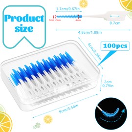 lanjue 100 Pieces Interdental Brushes, Silicone Dental Floss Picks with Case Dental Brushes Dental Picks Blue Tooth Floss Picks for Teeth Cleaning