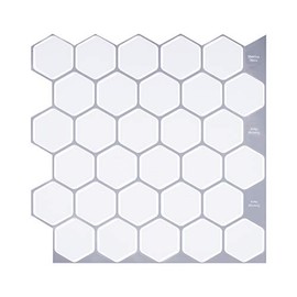 Tic Tac Tiles 12" x 12" Peel and Stick Tiles in Hexagon Designs (5, Regular Mono White)