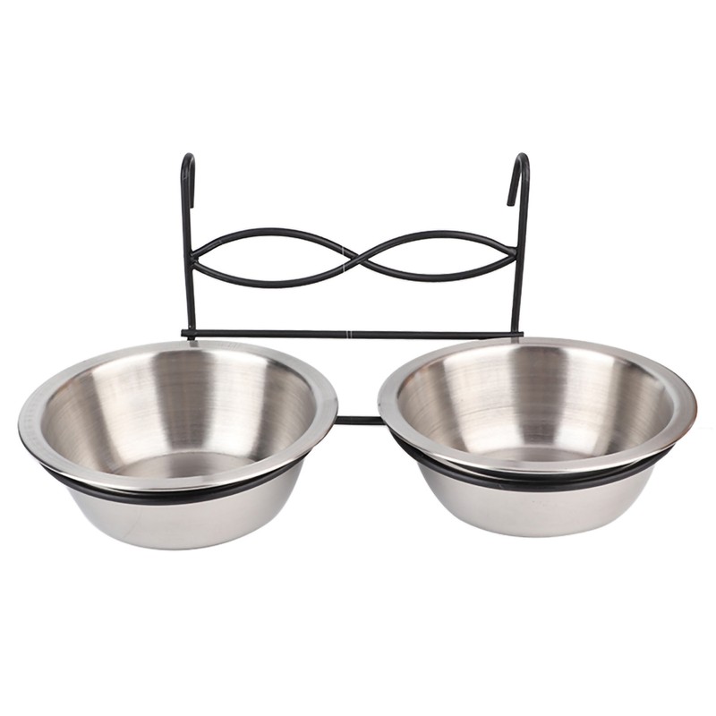 Stainless Steel Dual Hanging Food Water Bowl Feeder with Hook