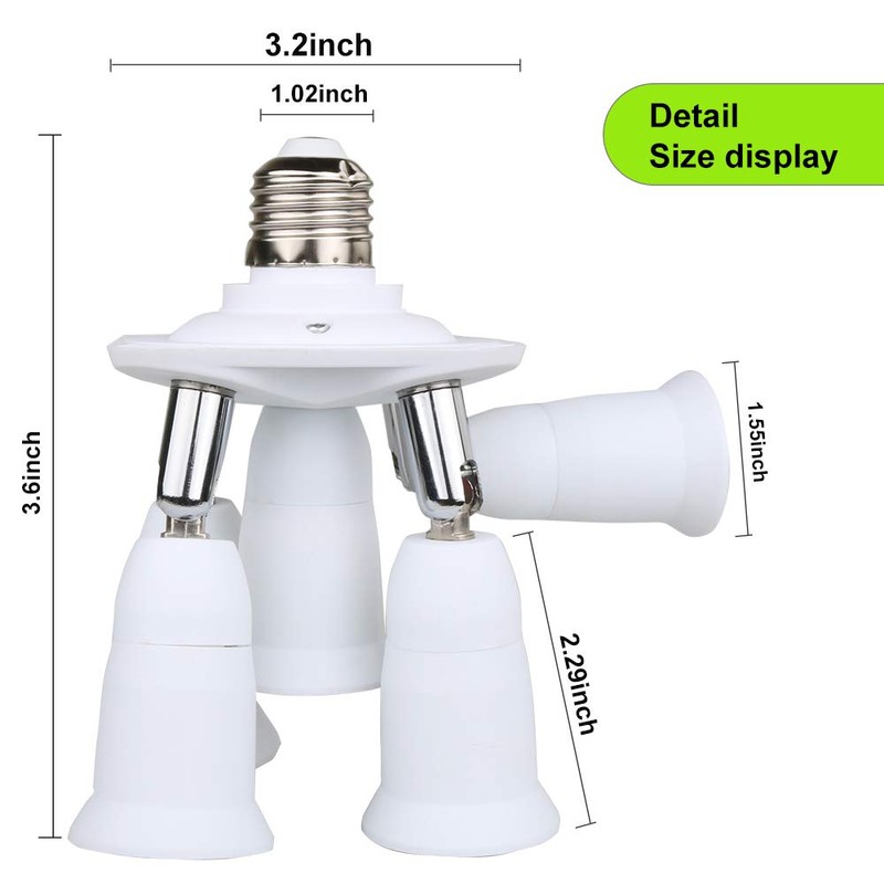 8T8 5 in 1 E26 Light Bulb Socket Splitter Converter