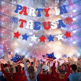 Party in the USA Banner Red White Blue Independence Day Decoration 4th of July America's Birthday Banner for 4th of July Decoration Memorial Veterans Day Home Yard Party Decorations Supplies