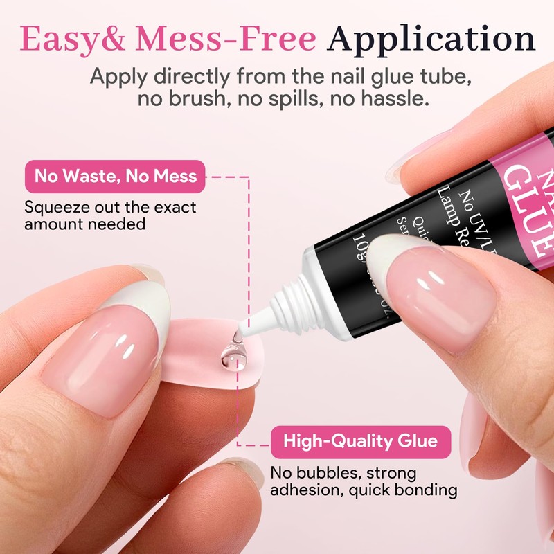 QIEK No-Lamp Nail Glue & Remover Set for Press Ons,