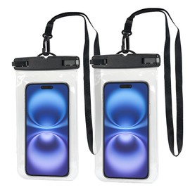 Elalove Pack of 2 Waterproof Phone Cases (7 Inches) Clear with Black Fastener - for Swimming, Diving & Water Sports