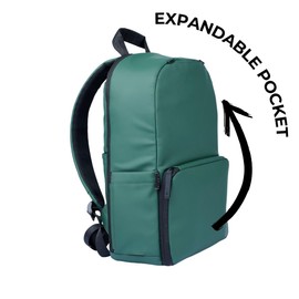 MiaMily Noah Backpack, 100% Recycled Polyester, 11 Pockets, Expandable, Water Resistant (Forest green)